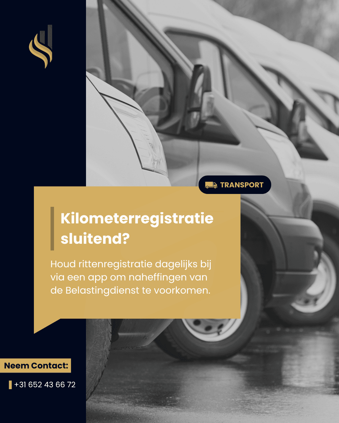 Campagnevisual van FAST Adviesgroep over sluitende kilometerregistratie voor transportbedrijven